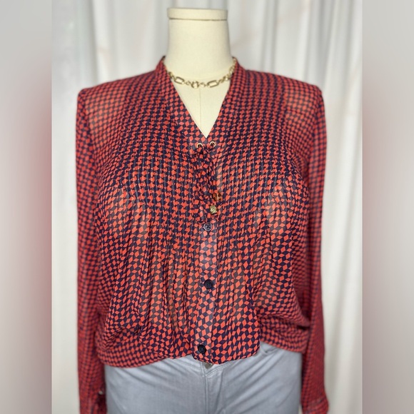 Michael Kors Red and Black Geometric Blouse (910) - Picture 10 of 11